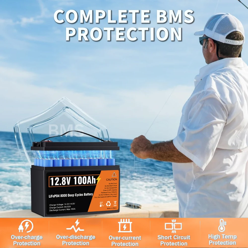 12V 100Ah LiFePO4 battery BMS protection image