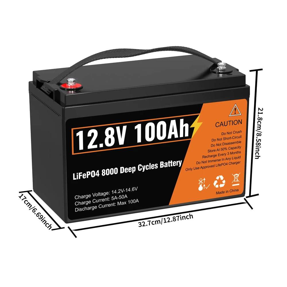 12V 100Ah LiFePO4 battery dimensions image
